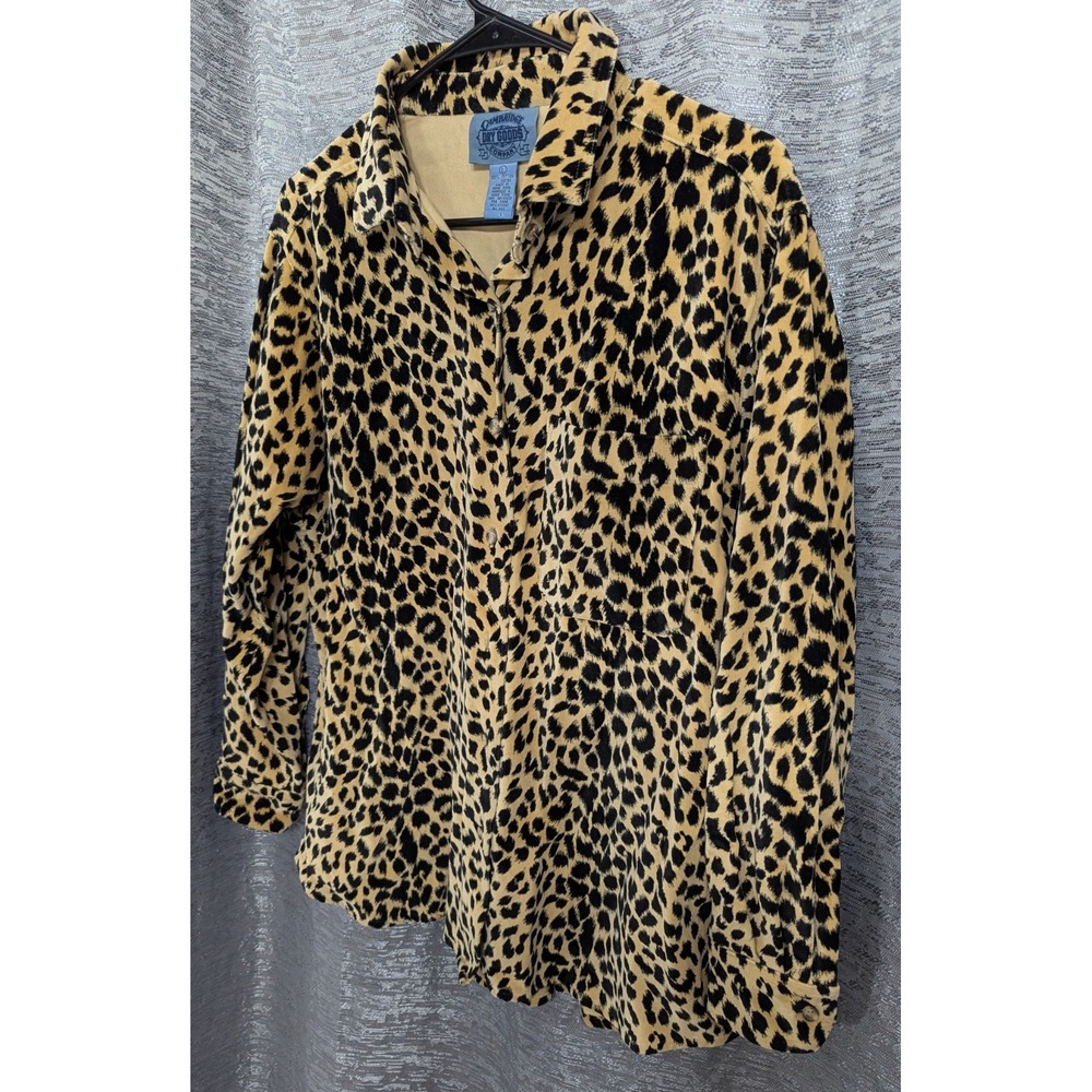 Cambridge Dry Good‎ Cotton Women's Lg Button Down Animal Print Soft Shirt